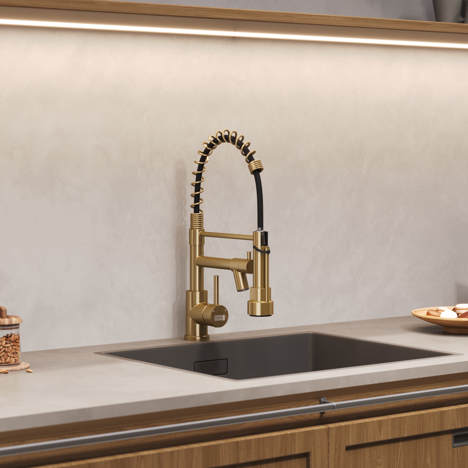 Stainless Steel Kitchen Faucet With Pull Down Spring Spout And Pot Filler | Gold