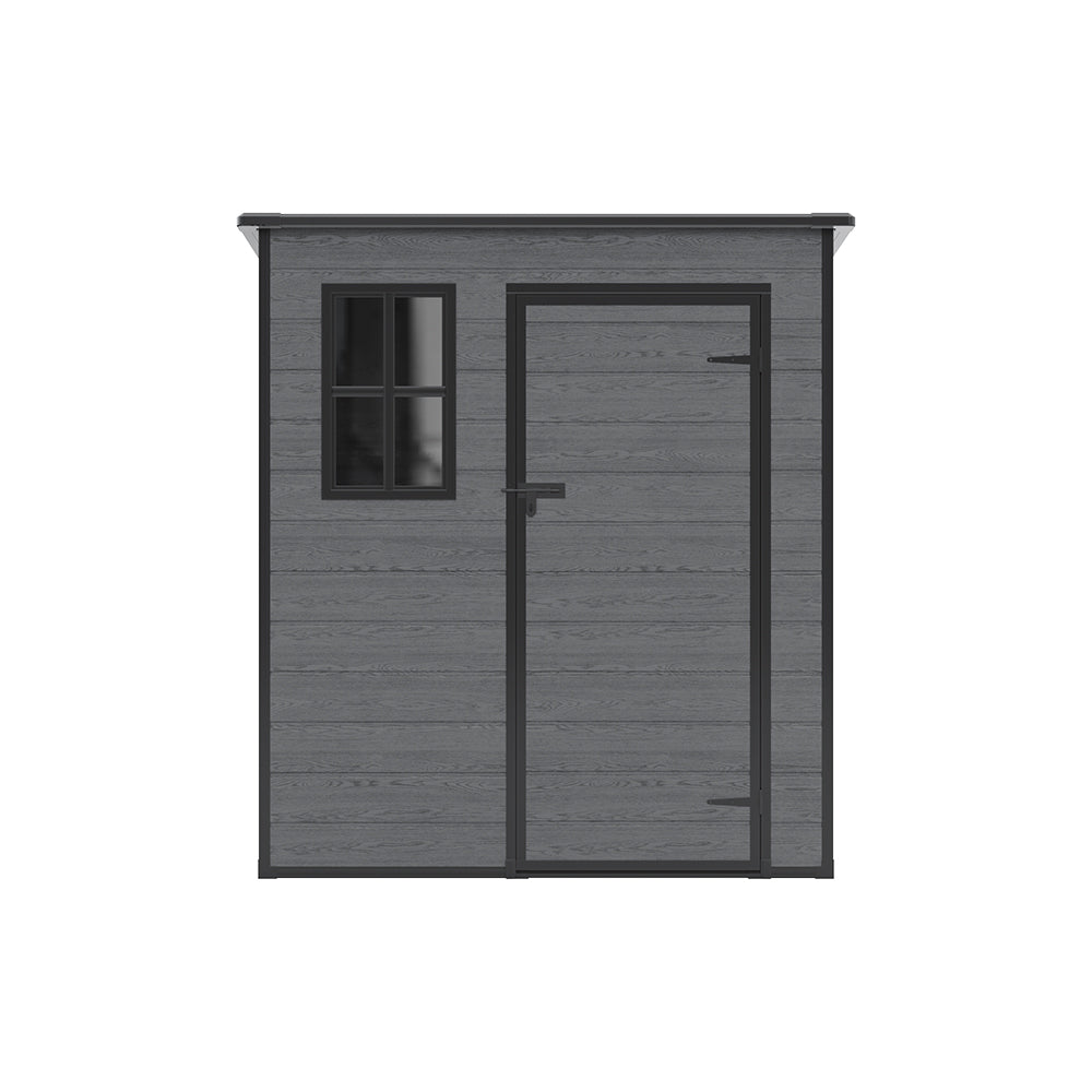 6 X 6ft Outdoor Storage Shed With Pent Roof, Pp Plastic Garden Shed With Window & Vent,  Waterproof Uv-resistant Tool Storage In Dark Grey Woodgrain