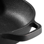 25/27cm Dia Round Cast Iron Skillet With Removable Wooden Handle | Large | Black