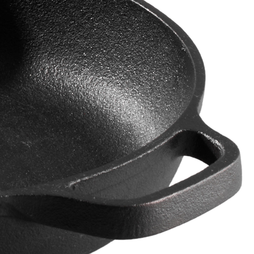 25/27cm Dia Round Cast Iron Skillet With Removable Wooden Handle | Large | Black