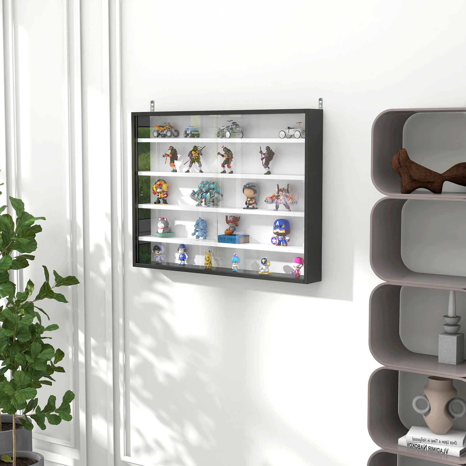 5-tier Wall Display Shelf Unit Cabinet Shelves Glass Doors | One Size | Multi Colour