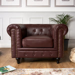 Button Tufted Faux Leather Living Room Armchair | Brown
