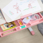 Kids Desk And Chair Set With Storage Shelves, Washable Cover | Pink