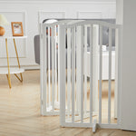 Foldable Freestanding 3/4-panel Arched Pet Gate, Indoor Safety Barrier For Doorways, Halls & Staircases | Large | White