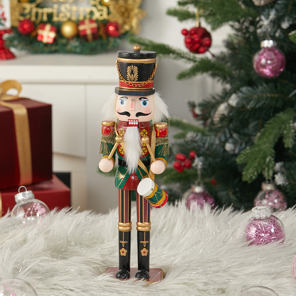 Wooden Nutcracker Soldier Figurine Christmas Ornament With Drum