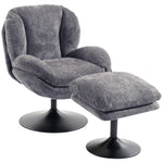 Chenille Lazy Chair With Ottoman, 360 Swivel | Dark Grey