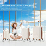 Set Of 3 Hard Shell Suitcases Overhead Carry On Cabin Bag & Check In 20kg+ Medium And Large Bag. | Set of 3 | Cream