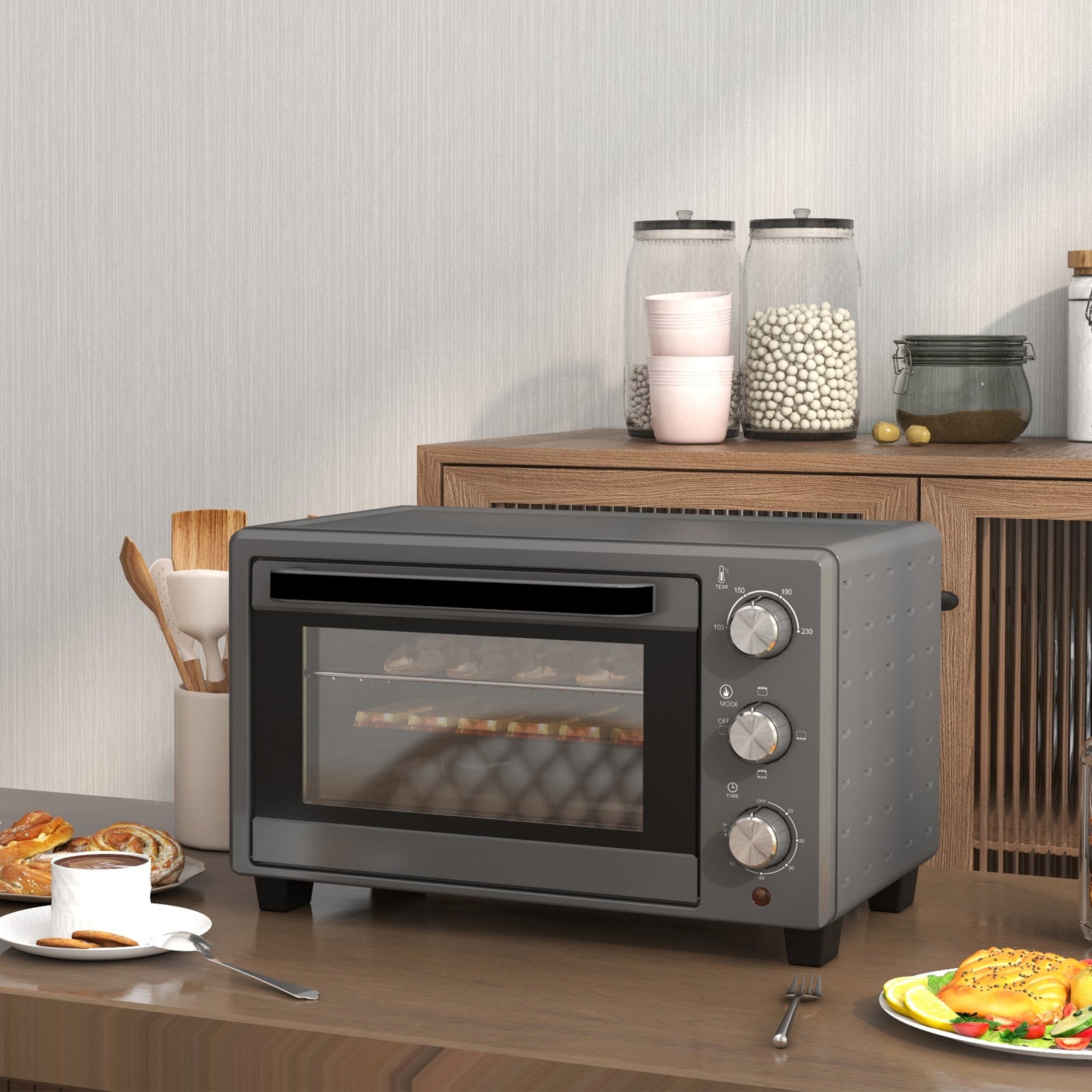 Mini Oven 21l Electric Grill With Adjustable Temp Timer | One Size