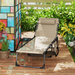 Folding Sun Lounger With 5-level Reclining Back, Side Table | Beige