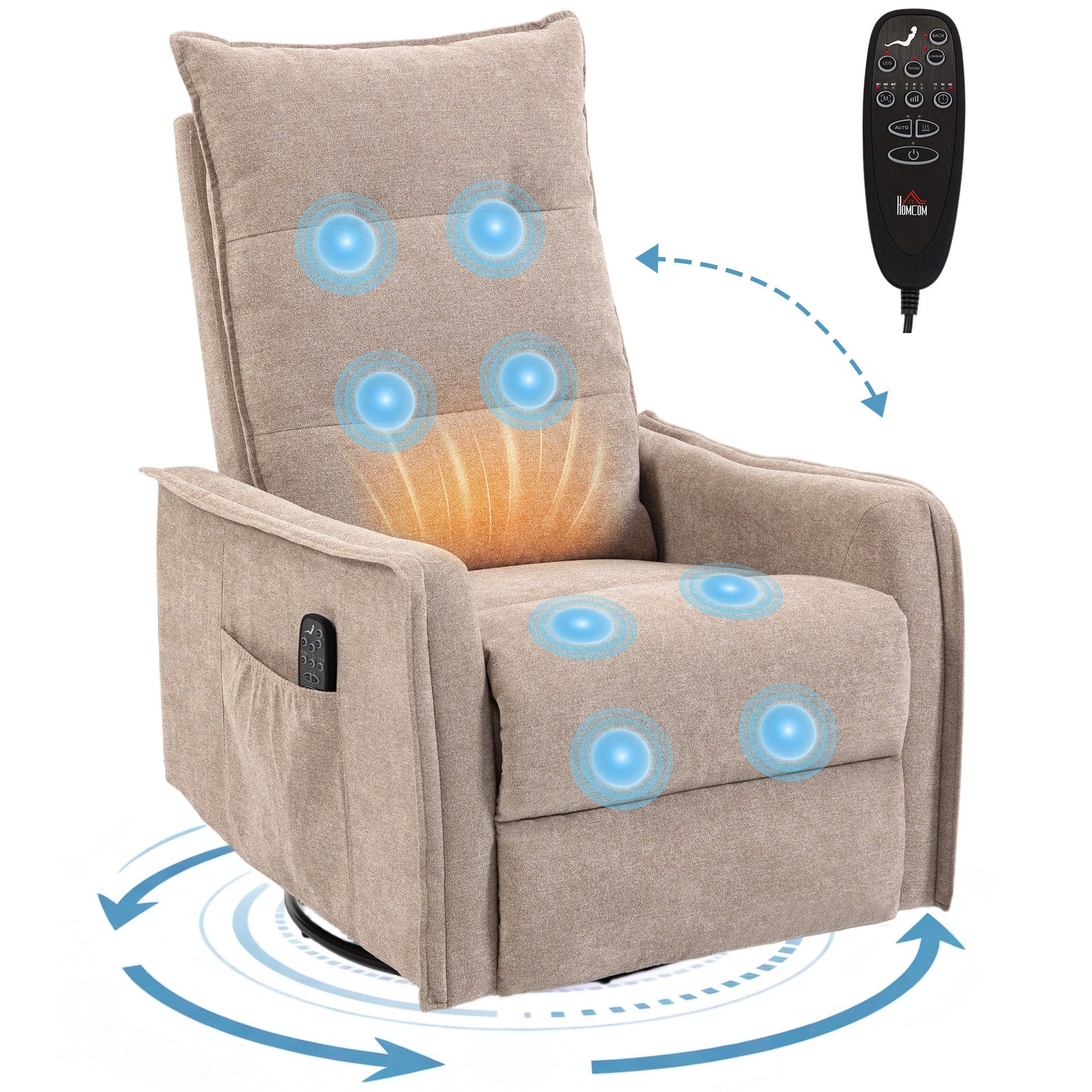 Massage Recliner Armchair, Swivel Rocking Recliner Chair | Brown