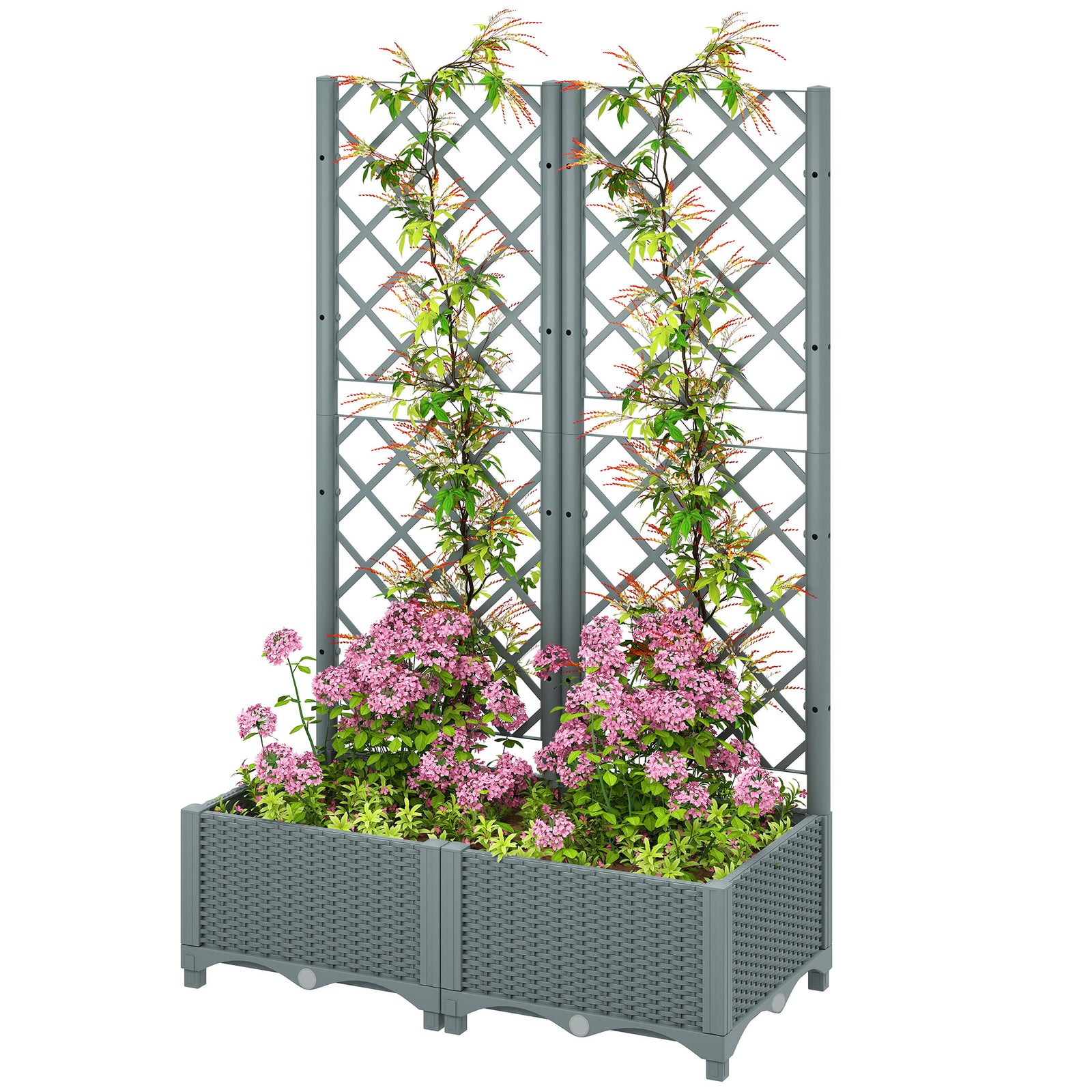 Plastic Planter Box With Trellis, Vegetable Planter Plugs | Grey
