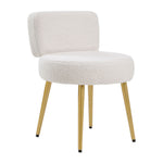 Cream Faux Fur Vanity Stool Chair With Metal Legs
