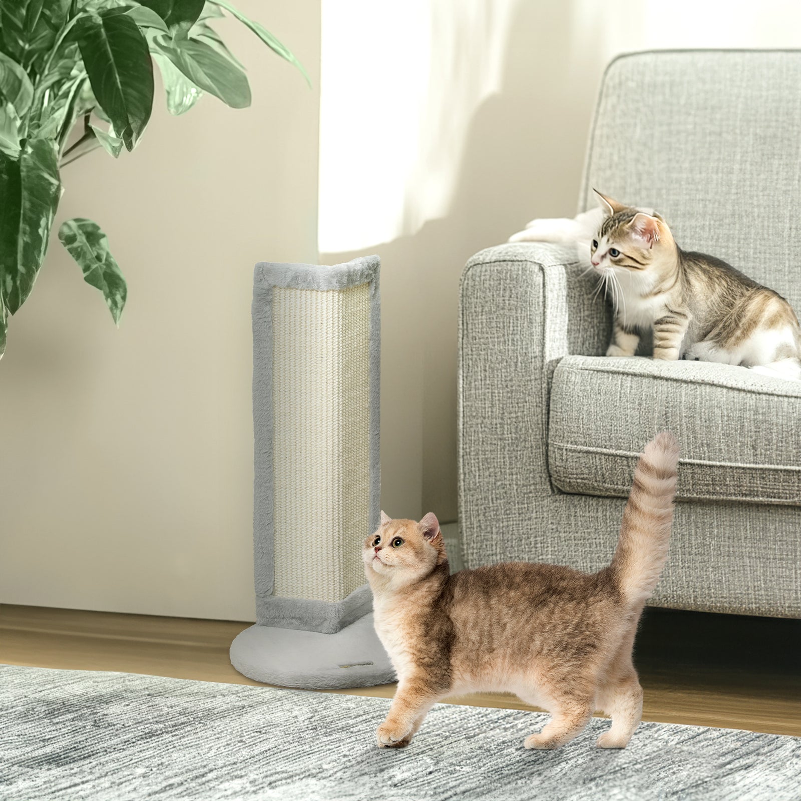 56cm Corner Cat Scratching Post With Sisal Scratching Pad, Grey