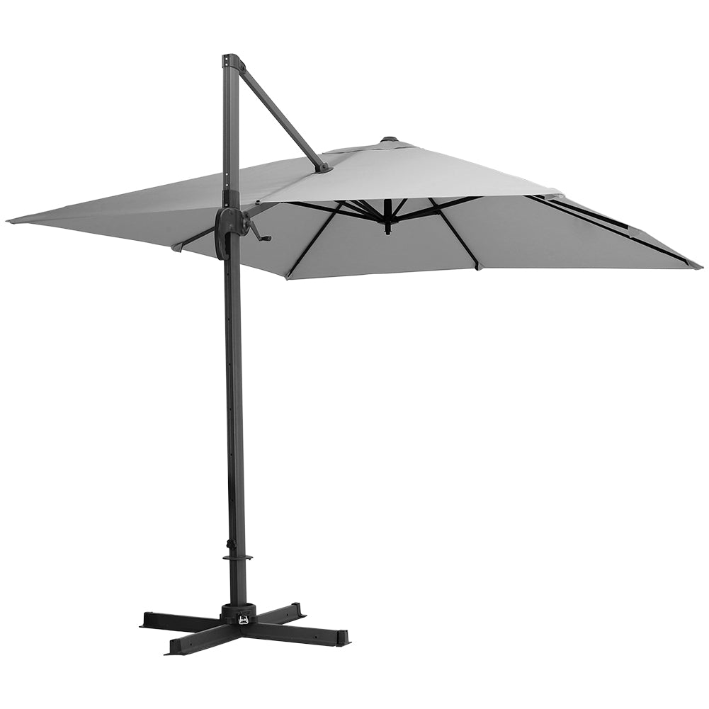 Large Square Patio Parasol With Durable Polyester Canopy, Pa Waterproof Coating, Adjustable Height, 360° Foot Pedal Rotation With Cross Base & Round Base | One Size | Light Grey