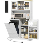 HOMCOM 175cm Tall Kitchen Cabinet With Rubbish Bin, White