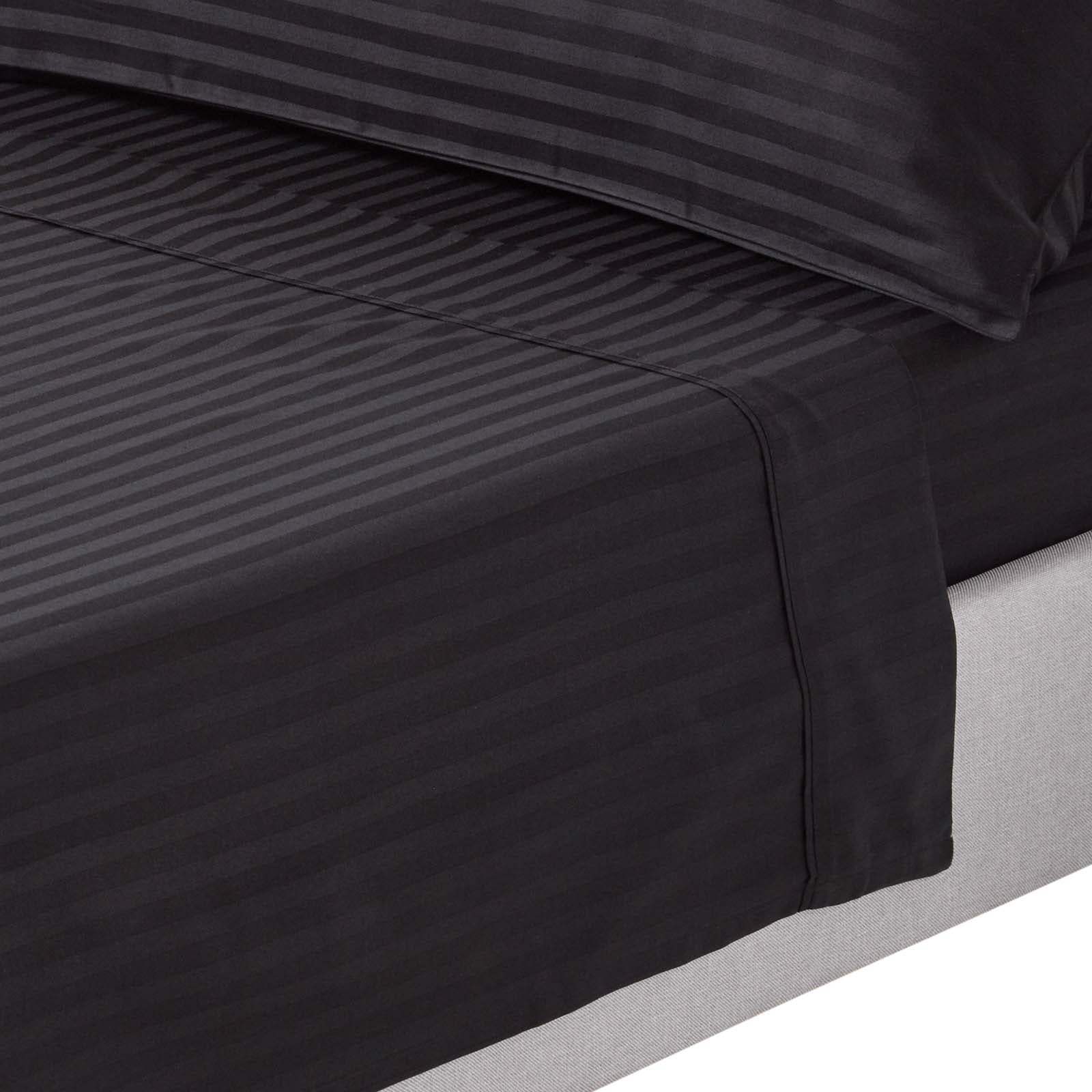 Egyptian Cotton Satin Stripe Flat Sheet 330 Tc | Double | Black