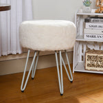 Round Fuzzy Ottoman Vanity Stool Soft Plush Makeup Chair For Bedroom | White