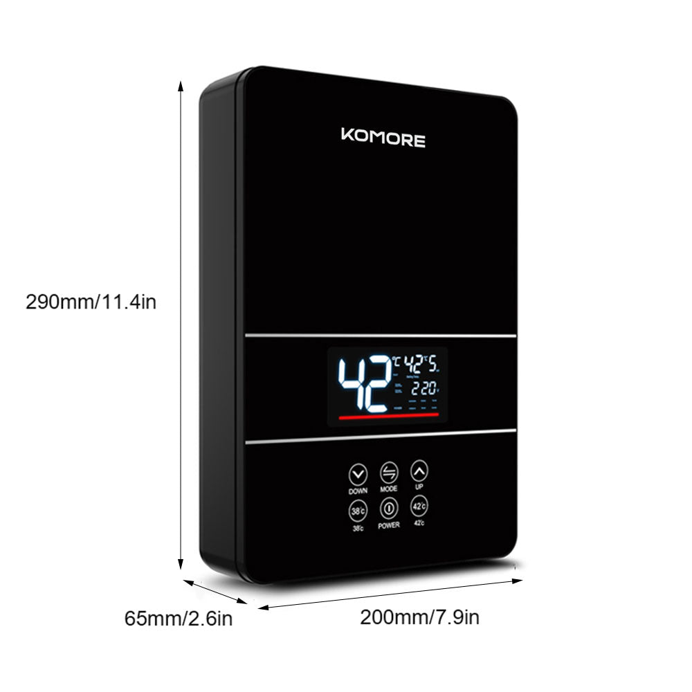 6kw Instant Electric Water Heater – Compact, Safe, Touch-controlled With Shower Kit | Black
