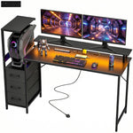 147cm Gaming Desk With Charging Station And Rgb Lights | Black