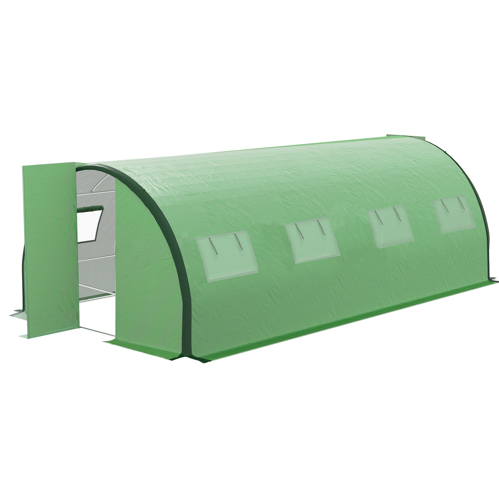 6x3m Polytunnel Greenhouse W/ Doors & Windows - Green