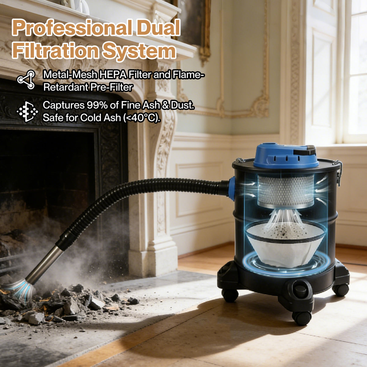 Spector 20l Ash Vacuum Cleaner 1200w 20kpa Fireplace Wood Burner Dust Collector