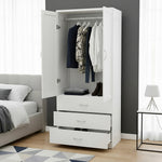 2-door Wardrobe With 3 Drawers & Hanging Rail | White