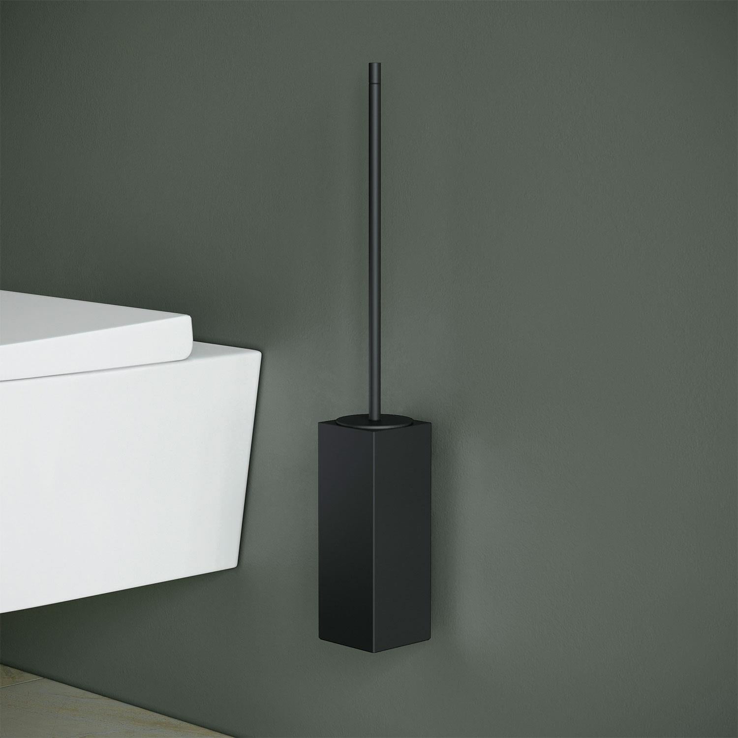 Toilet Brush, Black Matt, Wall-mounted. Collection Metric