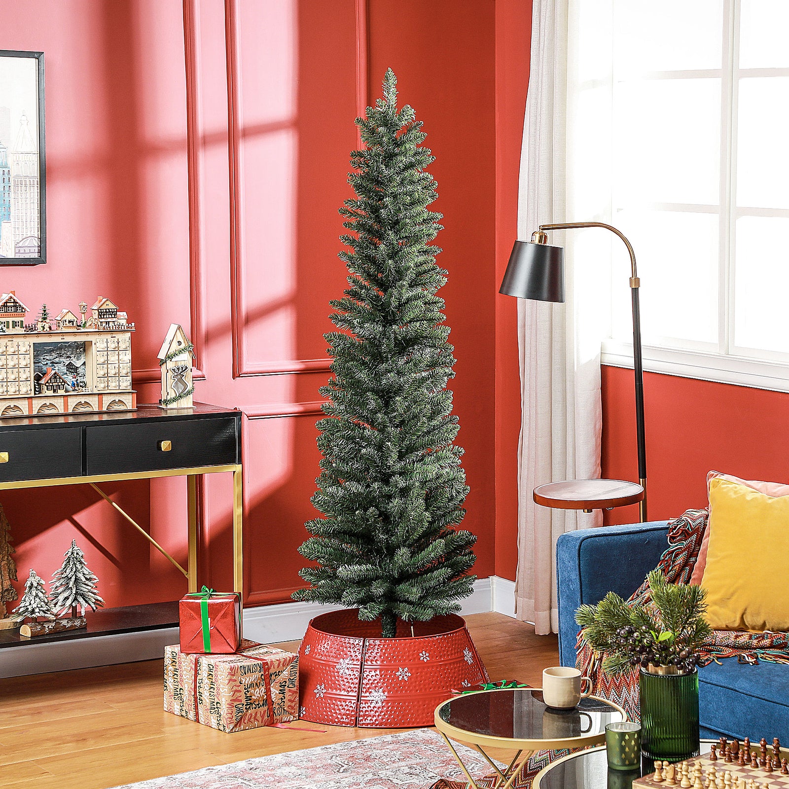 5/6/7ft Artificial Pencil Christmas Tree Realistic Green/White | 6ft | Green