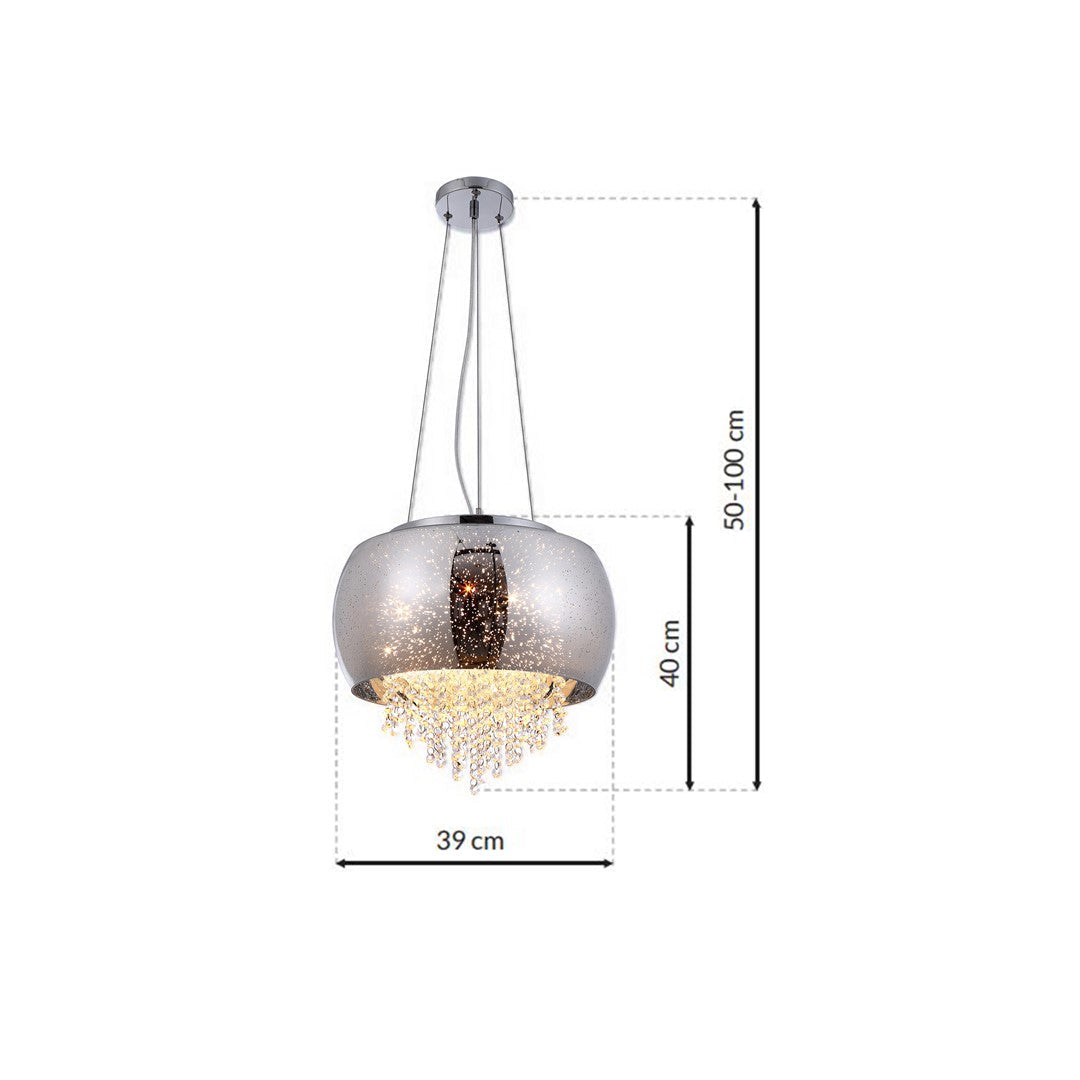 Starlight Pendant Lamp 3xe14 A Stunning Hand Made Lamp 39cm Glass Shade Housing Chrome Fitments And Gorgeous Crystals