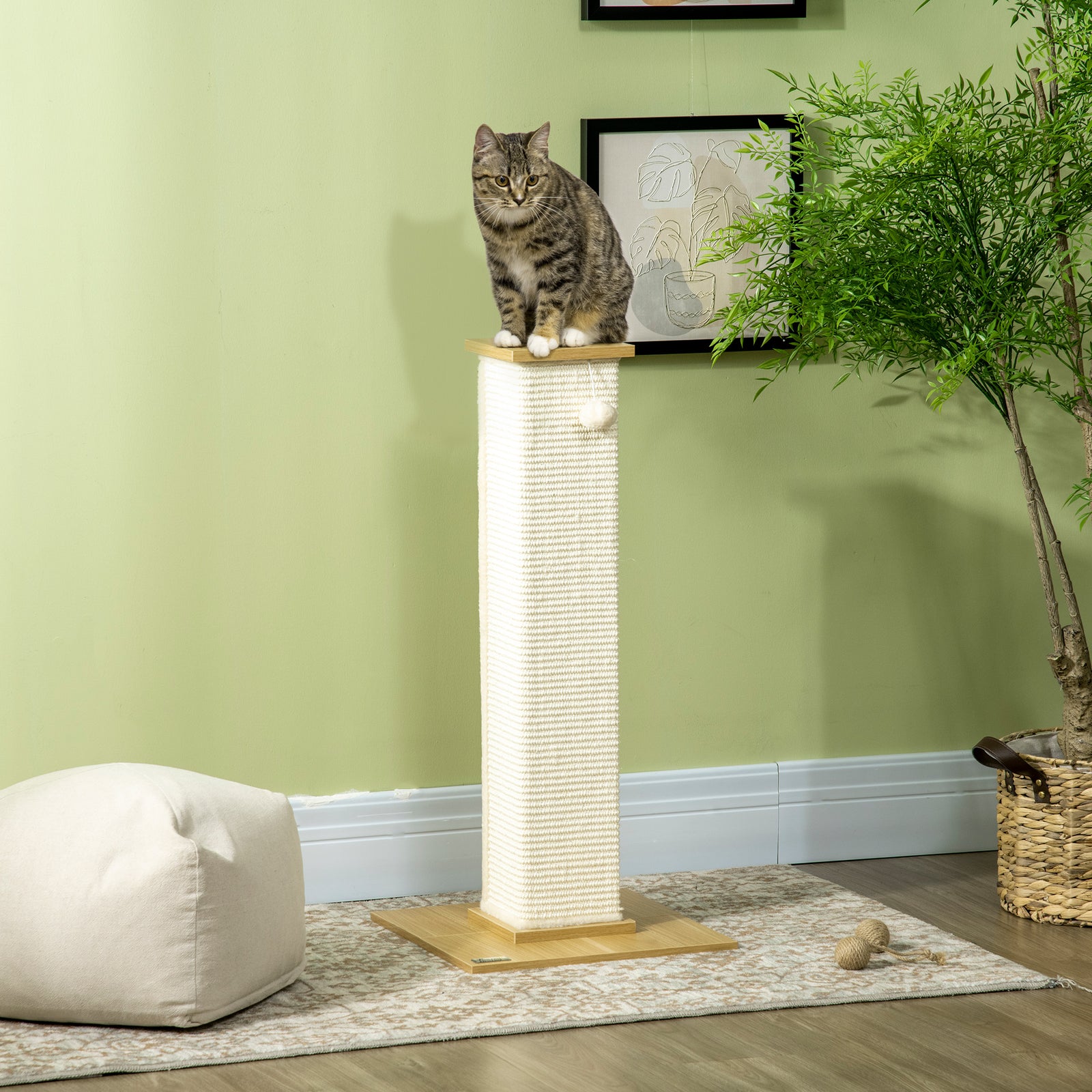80cm Sisal Rope Scratching Post, Cat Scratching Post - White