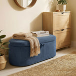 Storage Ottoman, Corduroy Ottoman Storage Box With Padded Seat | Blue