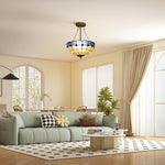 Ceiling Light, Vintage Tiffany Style Chandelier With 3 E27 Sockets | Blue