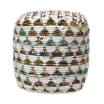 HOMESCAPES Cream Chindi Design Small Square Beanbag Style Footstool