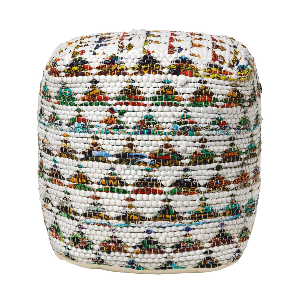 HOMESCAPES Cream Chindi Design Small Square Beanbag Style Footstool