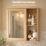 Bathroom Mirror Cabinet Wall Mounted Cupboard With Storage Shelf | Oak