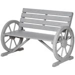 2 Seater Garden Bench W/ Wooden Cart Wagon Wheel Rustic Back | Charcoal Gray