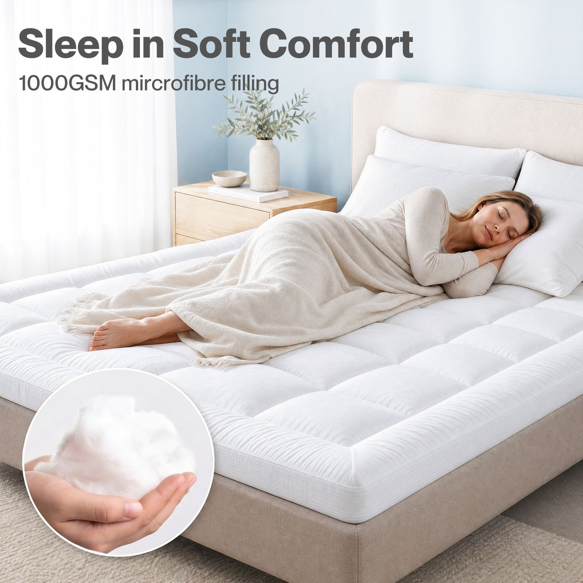 Lavio Mattress Topper 10cm Deep Soft Microfibre Washable With Strap