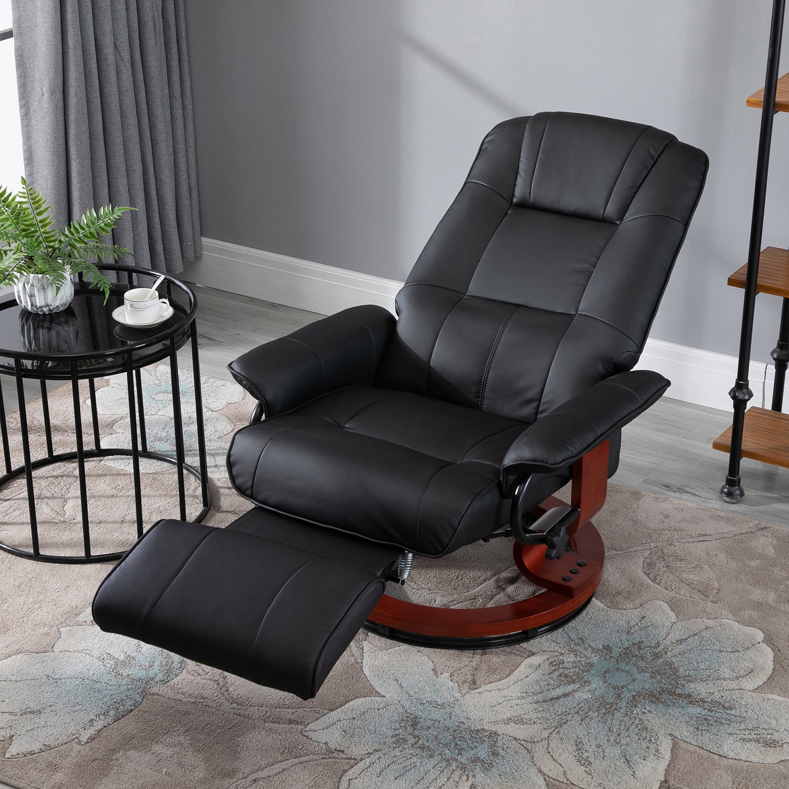 Manual Recliner Swivel Reclining Chair With Footrest Armrests | Black