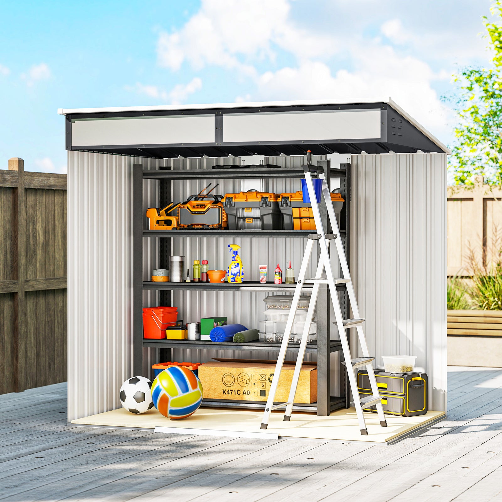 6.5x4ft Garden Shed W/ Foundation Lockable Metal Tool Shed | Grey