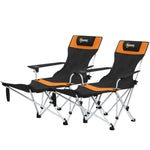 Reclining Folding Camping Chair Set, Orange/black