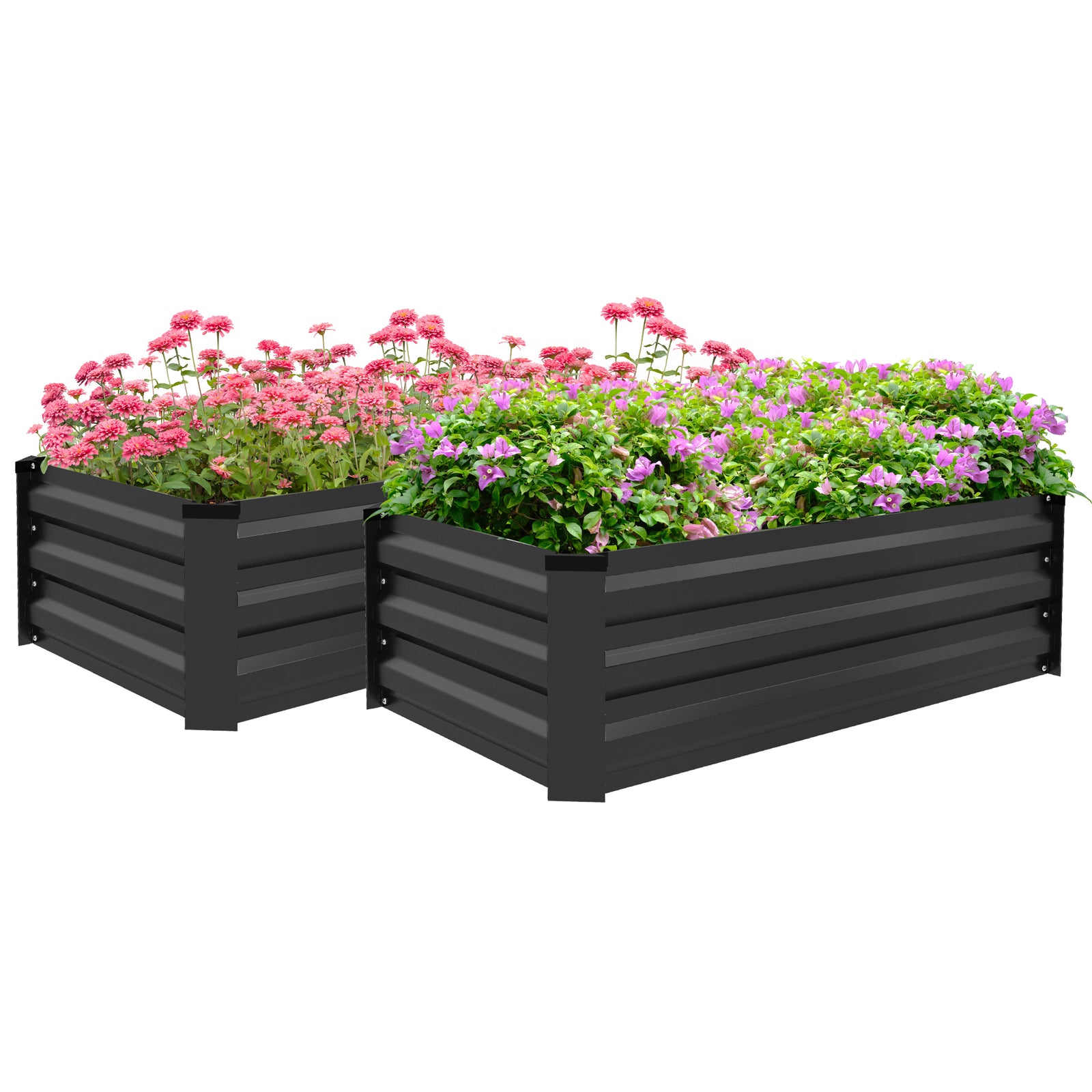 Set Of 2 Galvanized Raised Garden Bed Grey
