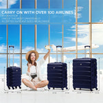 Set Of 3 Hard Shell Suitcase Cabin & Check In Cases With Tsa Lock - Overhead Cabin With Medium & Large Check-in Bag | Set of 3 | Navy Blue