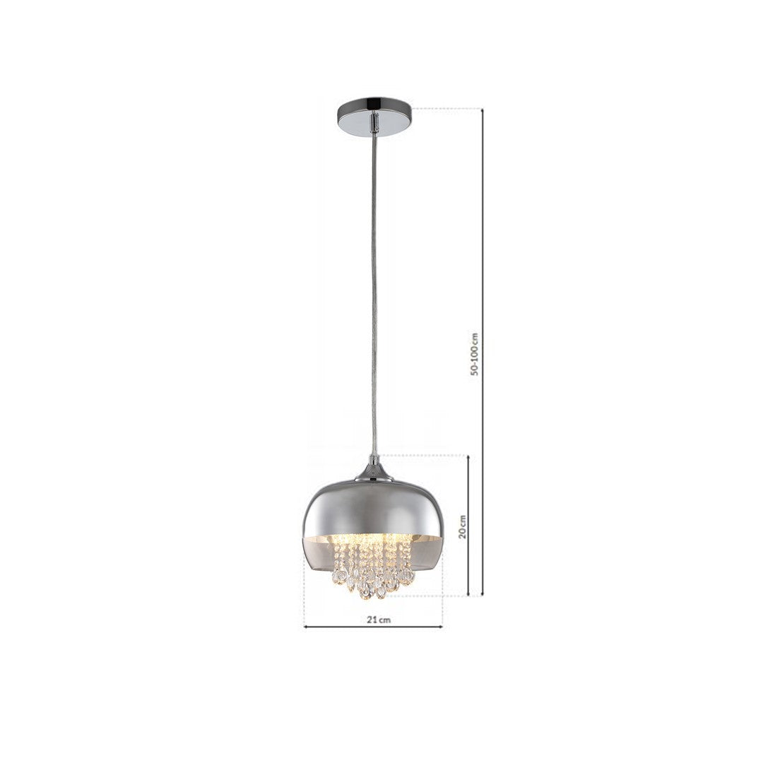 Luna Pendant 21cm 1xe14 Designer Light Crafted From A Chrome Fitting And Glass Shades With Suspended Crystals
