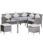 5pcs Rattan Dining Set W/ Sofa Coffee Table Footstool