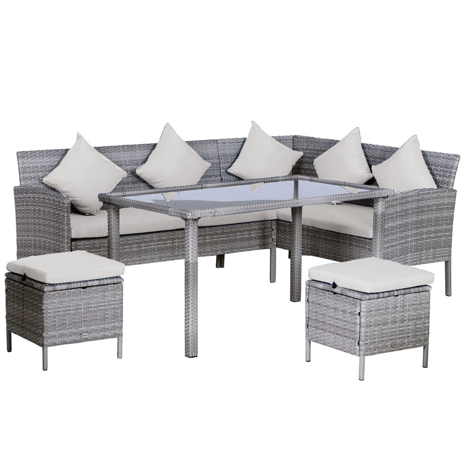 5pcs Rattan Dining Set W/ Sofa Coffee Table Footstool