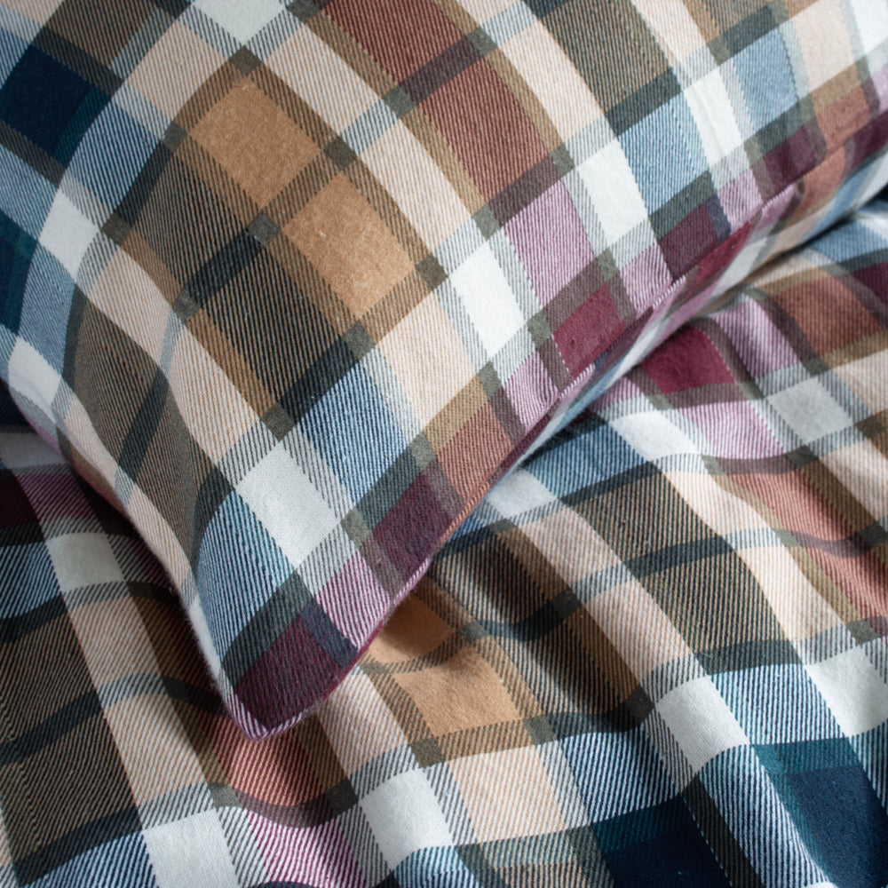 Newbury Check Printed Brushed 100% Cotton Bedlinen Duvet Set | Super King | Tan