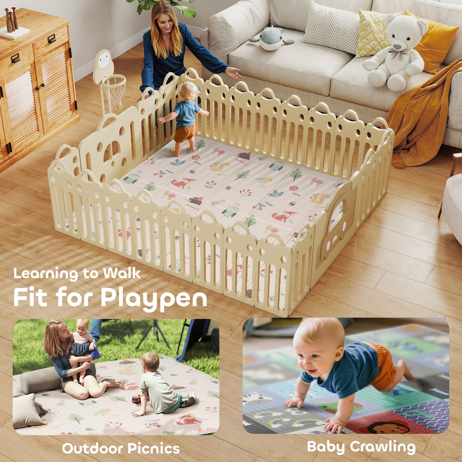 AIYAPLAY Foldable Baby Play Mat, Waterproof Activity Playmat
