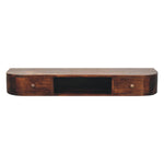 Solid Wood Lunar Wall Mounted Chestnut Console, 2 Drawers And Open Slot, Dark Brown
