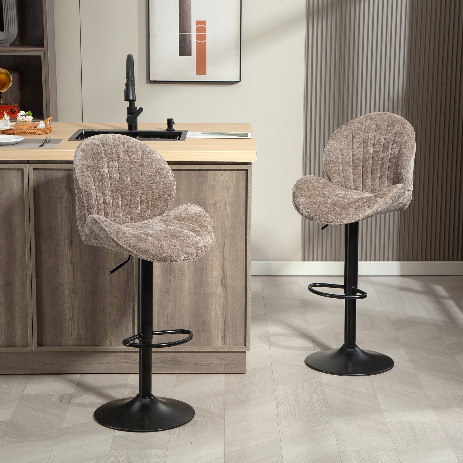 Modern Bar Stools Set Of 2, Swivel Counter Height Barstools | Brown