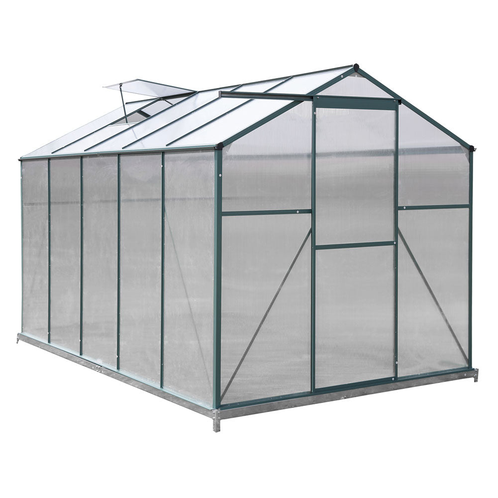 6 x 10FT Green Aluminium Hobby Greenhouse With Base And Two Openable Windows